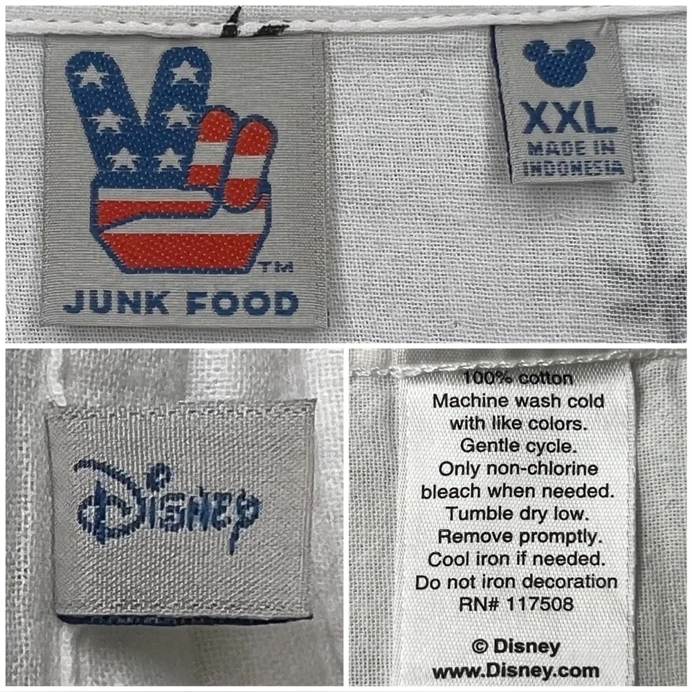 Disney Tropical Shirt Mickey Mouse Palms Button Up Off White Black XXL Junk Food - Picture 6 of 10